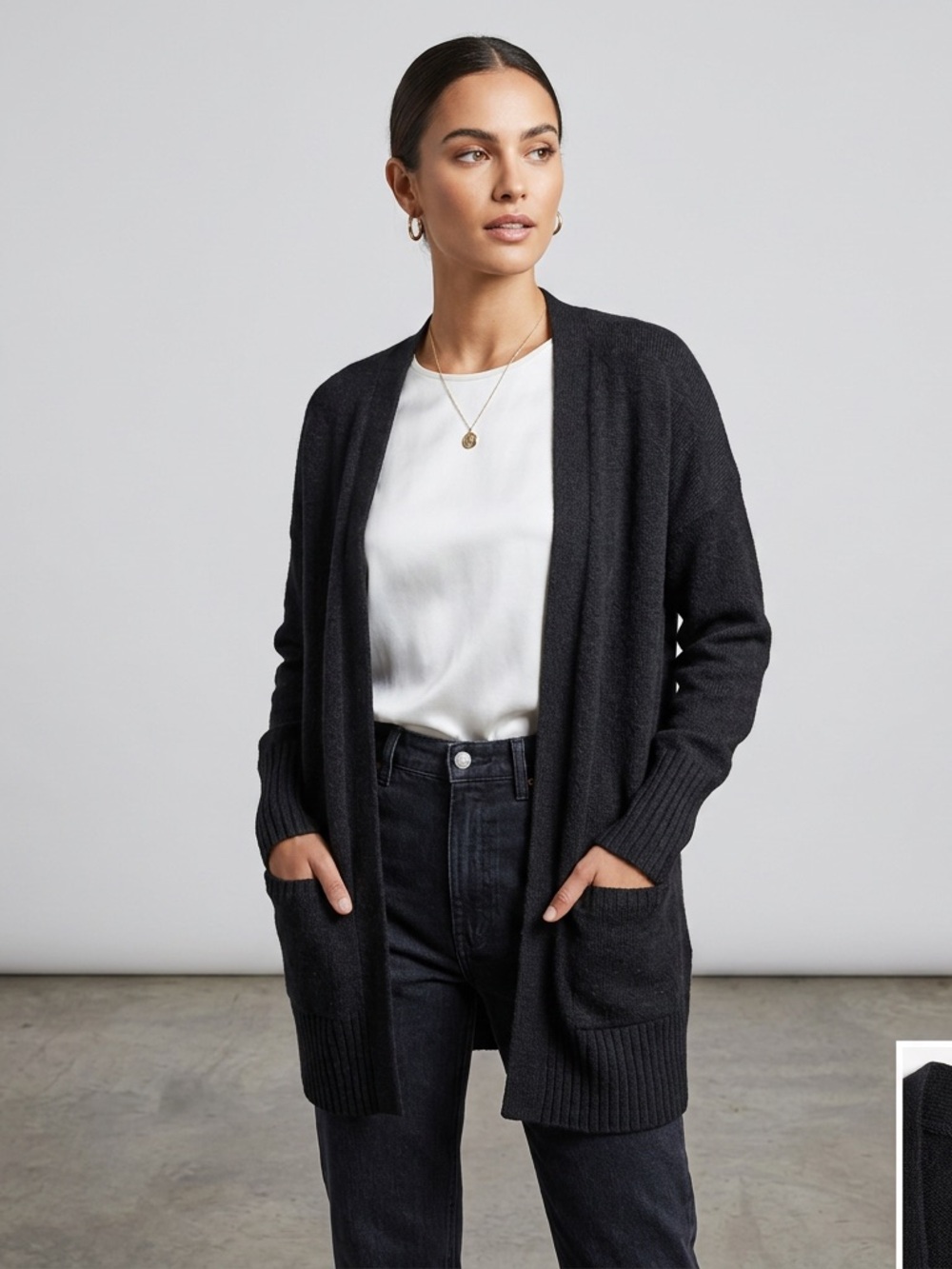 Classic Black Open-Front Cardigan